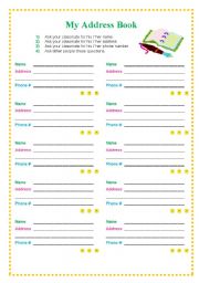 English worksheet: My address book