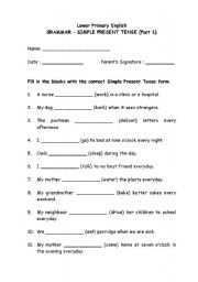 English Worksheet: Simple Present Tense