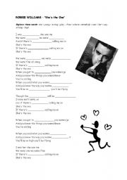English Worksheet: Song: Shes the One - Robbie Williams (fill in lyrics)