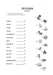 English worksheet: Animals - Match the names & Pictures