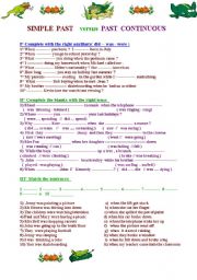 English Worksheet: Past  Continuous versus Simple Past : 2 pages of exercises with different degrees of difficulty 