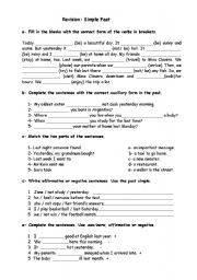 English Worksheet: Simple Past: Revision