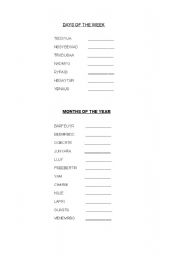 English Worksheet: days and months