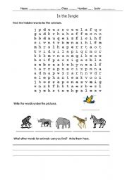 English worksheet: In the Jungle