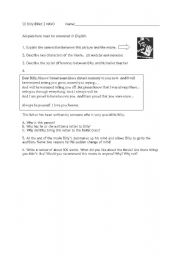 English Worksheet: test billy elliot part 1