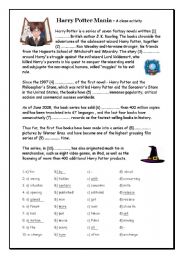 English Worksheet: Harry Potter Mania Cloze