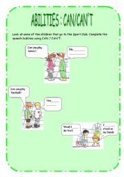 English worksheet: Abilities: can /cant - At the sports club
