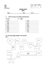 English worksheet: written guide on numbers, colors and school tools