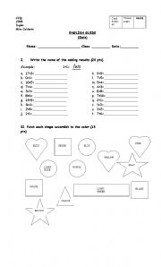 English Worksheet: written guide on numbers, colors and school tools