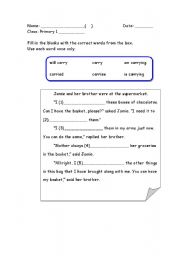 English Worksheet: Grammar Cloze_carry