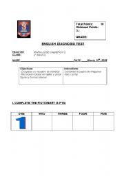 English worksheet: diagnostic test 2nd grade elementary school