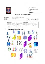 English Worksheet: diagnostic test for elementary school children (6th grade)