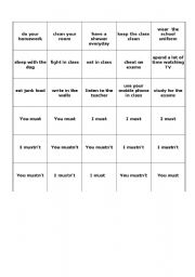 English Worksheet: memory game for must and mustnt