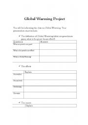 English Worksheet: Global Warming Project