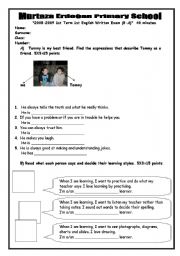 English Worksheet: an exam for 8th grade students in EFL classrooms