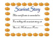 English worksheet: Halloween Award Certificate 1