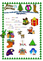 English Worksheet:  colourful chriastmas vocabulary matching 