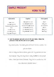 English worksheet: SIMPLE PRESENT TO BE