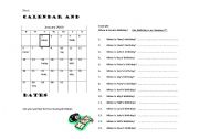 English Worksheet: Calendar activity - Part 1
