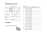 English Worksheet: Calendar activity - Part 2