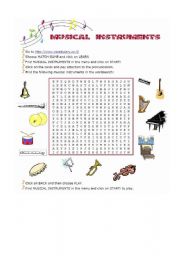 English Worksheet: Musical Instruments 1/2