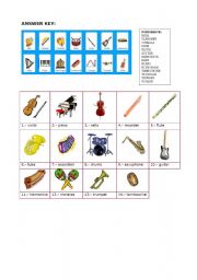 English worksheet: Musical Instruments 2/2 Answer Key