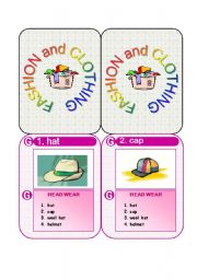 English Worksheet: cards game - fashion and clothing