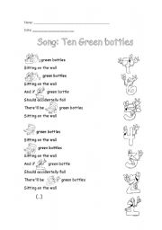 English Worksheet: Ten Green Bottles