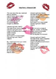 English Worksheet: Katy Perry- I kissed a girl