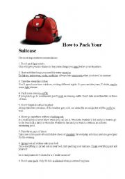 English worksheet: TIPS ON HOW TO PACK YOUR SUITCASE