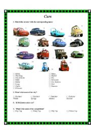 English Worksheet: Cars