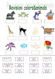 English Worksheet: Animals and colors