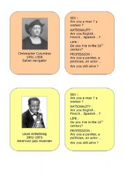 English Worksheet: Famous people Activity-cards ( 2 )