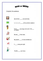 English Worksheet: WAS or WERE