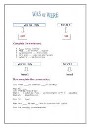 English Worksheet: WAS or WERE