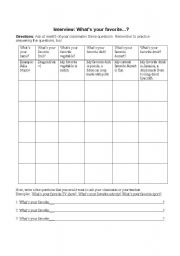 English worksheet: Adult ESL Interview - Whats your favorite?