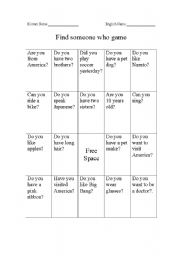 English worksheet: Find Someone Game