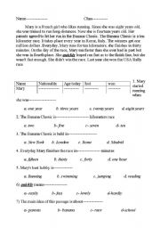 English Worksheet: Reading Comprehension