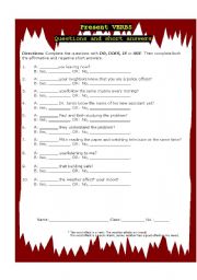 English Worksheet: Present VERBS  Questions and short answers 