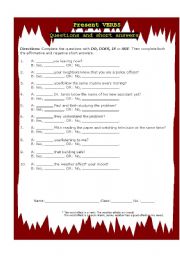 English worksheet: Present VERBS  Questions and short answers 