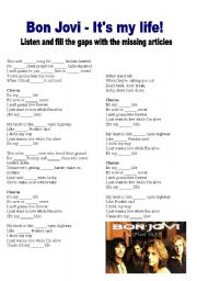 English Worksheet: Bon Jovi - Articles