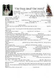 English Worksheet: The dog and the wolf - past simple gap fill