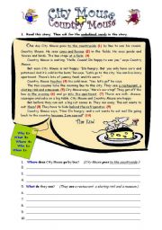 English Worksheet: Story Time - City & Country Mouse - Wh Questions in Present Simple 1of2