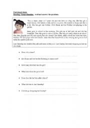 English Worksheet: Past simple tense:reading comprehension exercise for kids