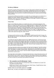 English Worksheet: Halloween History - comprehension and grammar