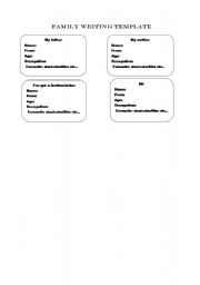 English worksheet: Family writing template