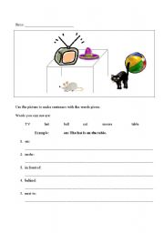 English worksheet: Simple prepositions of place sentence making #1