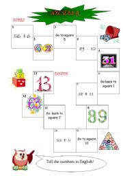 English Worksheet: Gameboard on numbers