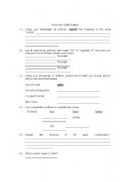 English Worksheet: Prefix and Suffix Pretest