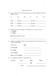 English worksheet: Prefix and Suffix Quiz/Test